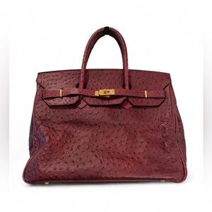 Burgundy Genuine Ostrich Leather Handbag
